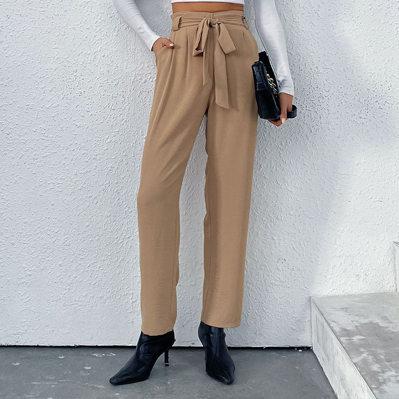 Damen elegante Hochbundhose mit Bindegürtel EB