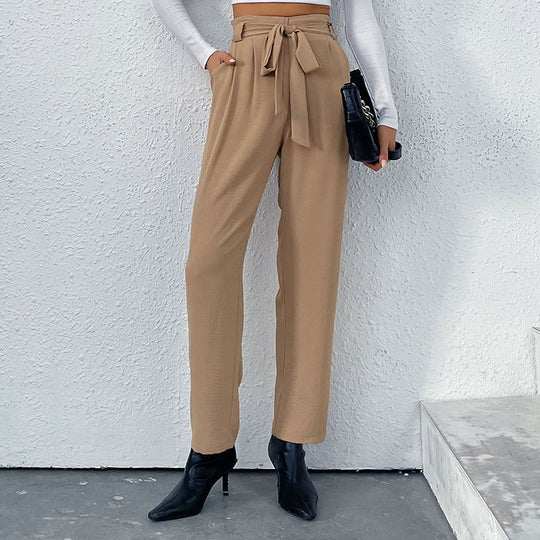 Damen elegante Hochbundhose mit Bindegürtel EB