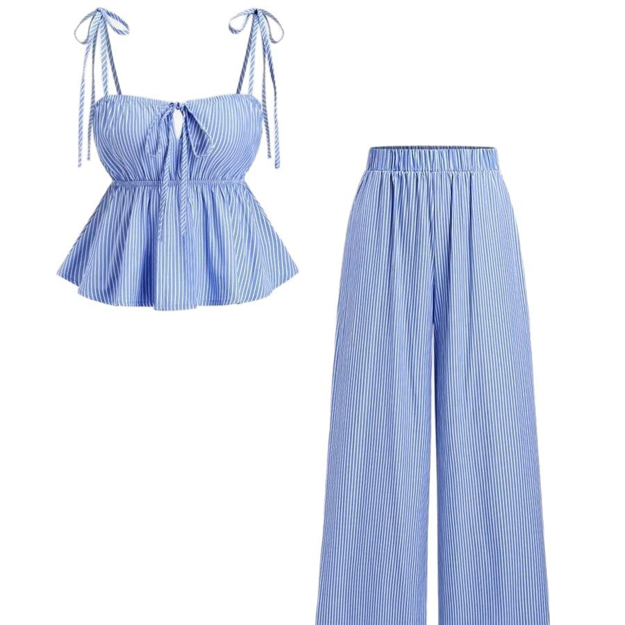 Damen Top und weite Hose Set mit raffinierten Bindebändern EB