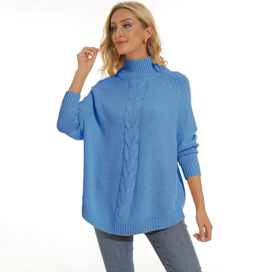 Damen Grobstrickpullover mit hohem Kragen und modernem Zopfmuster EB
