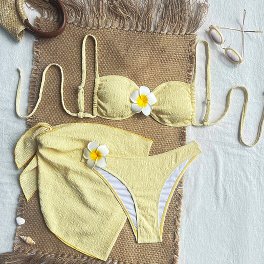 Damen Bikini-Set mit modischem Wickelrock und floralem Design EB