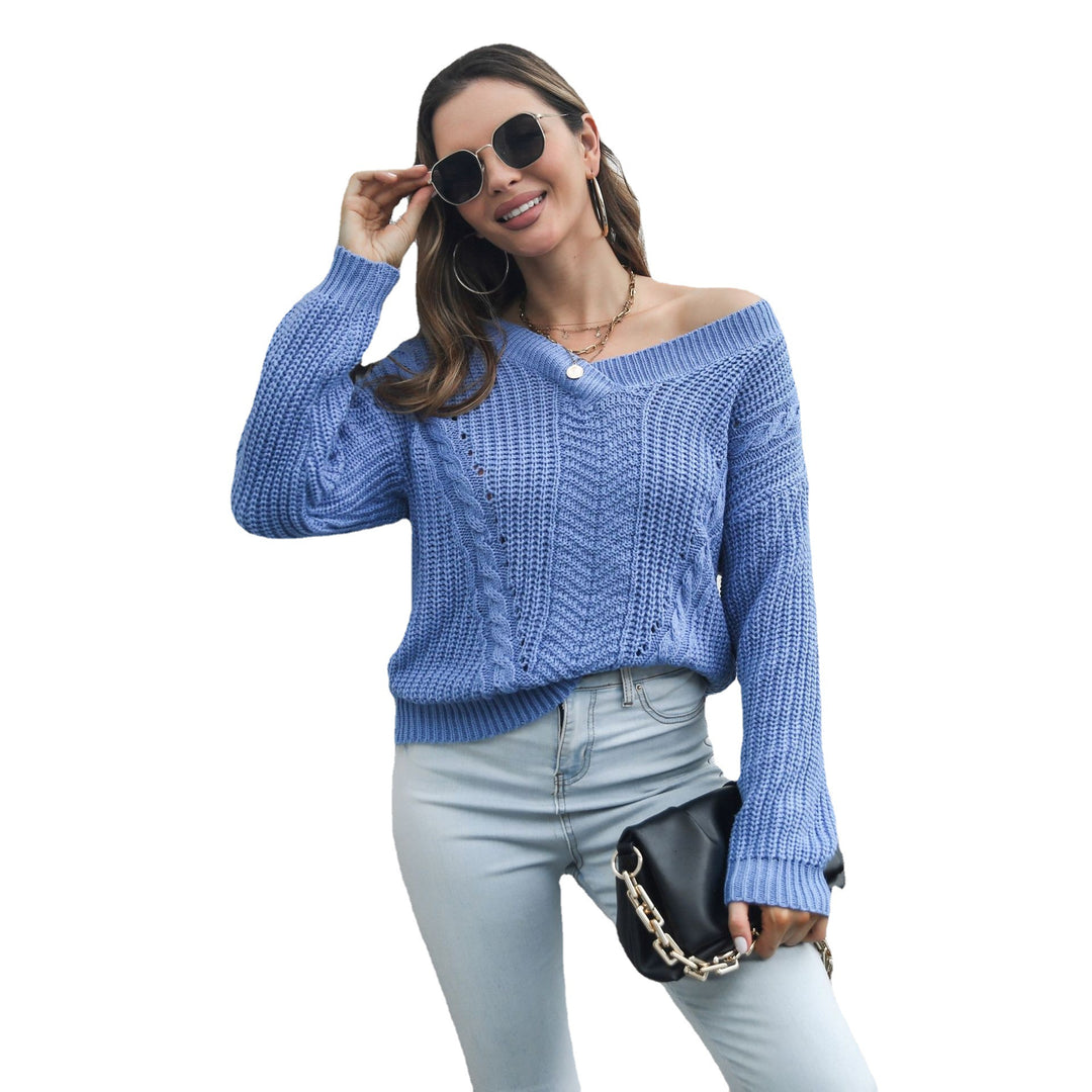 Damen Grobstrickpullover mit tiefem V-Ausschnitt und modernem Zopfmuster EB