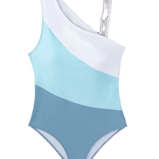 Damen Einseitiger Badeanzug mit modernem Farbblock-Design EB