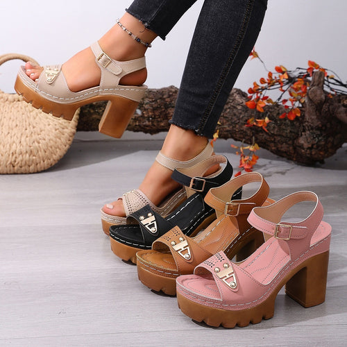 Damen Plattform-Sandalen mit verstellbarem Riemen und robuster Sohle EB