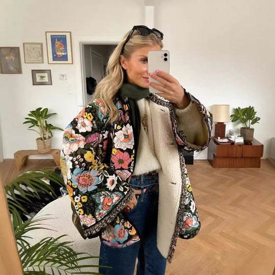 Damen gesteppte Blumenjacke mit luxuriösem Innenfutter EB