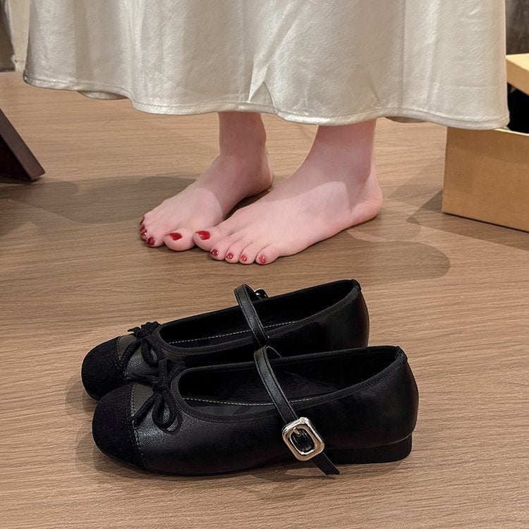 Damen Ballerinas mit elegante Schnalle und dekorativer Schleifenverzierung EB