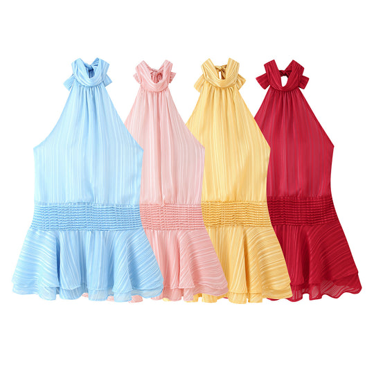 Damen Halterneck Top mit Rüschensaum und elastischer Taille EB