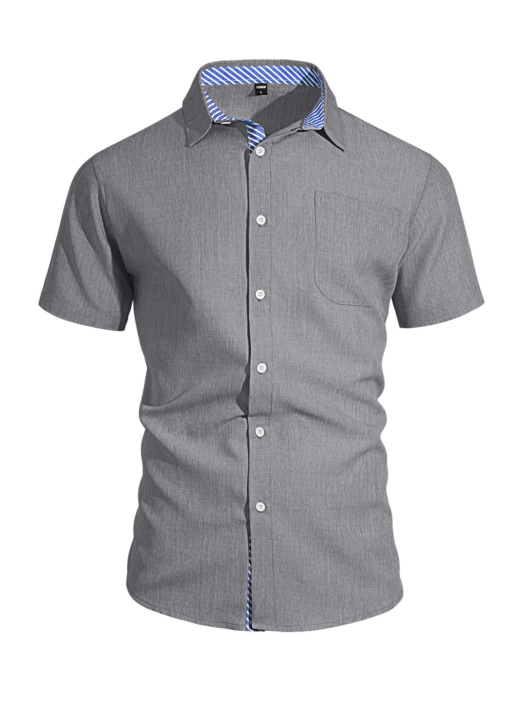 Herren nan Business-Casual Kurzarmhemd mit gestreiftem Kragenfutter und Brusttasche EB