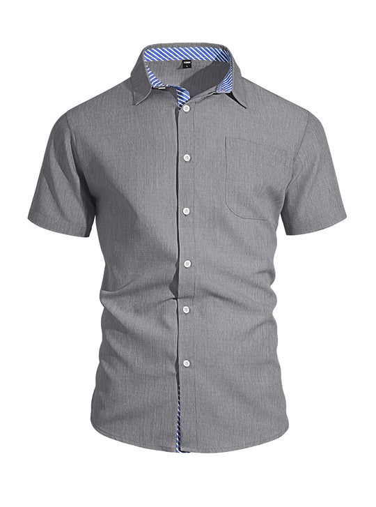 Herren nan Business-Casual Kurzarmhemd mit gestreiftem Kragenfutter und Brusttasche EB