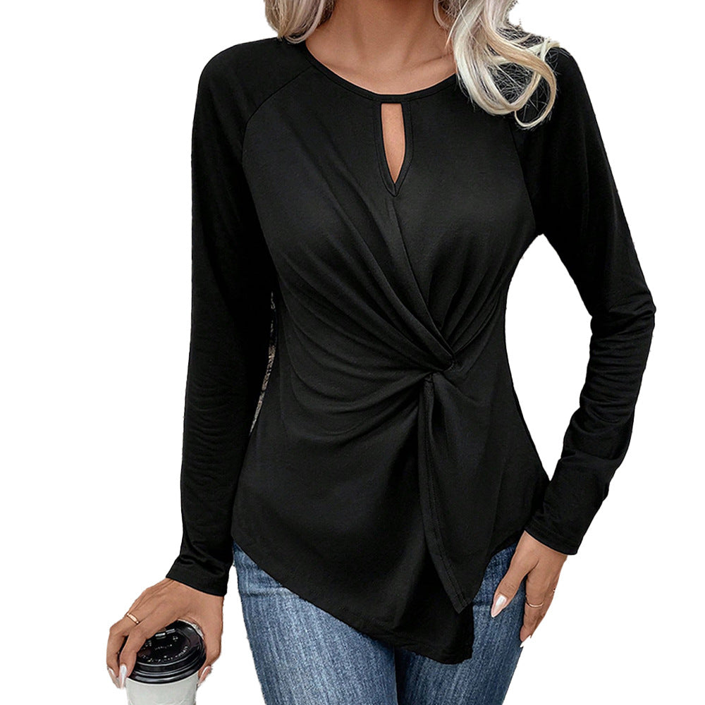 Damen gerafftes Langarmshirt mit Knotendetail und asymmetrischem Saum Eichborn Berlin