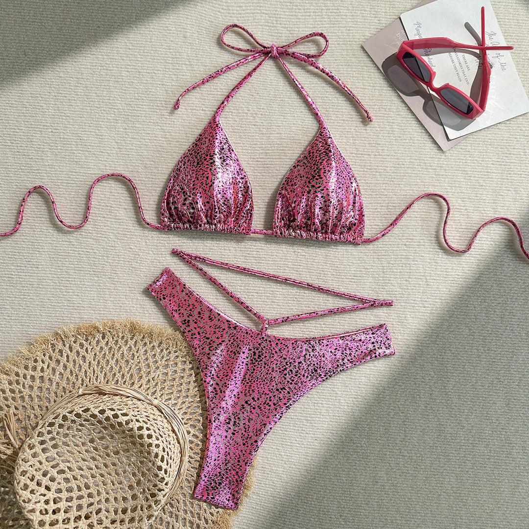 Damen Glitzerndes Triangel-Bikini-Set mit raffinierten Trägern EB
