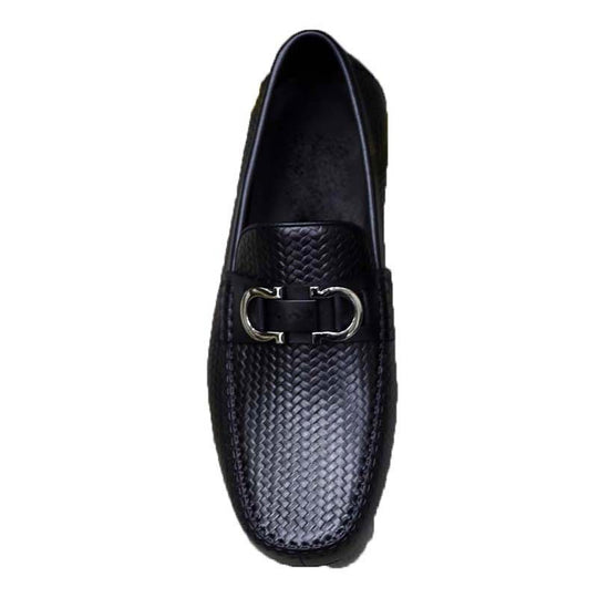 Damen Mokassin mit geflochtenem Leder und modischem Schnallen-Detail EB