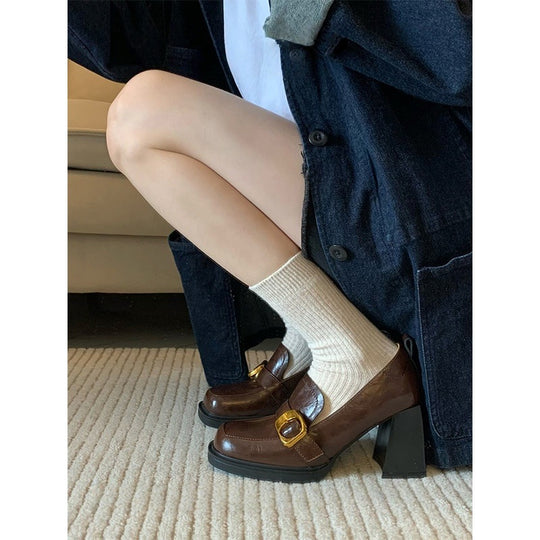 Damen elegante Blockabsatz-Pumps mit modischem Schnallenverschluss EB