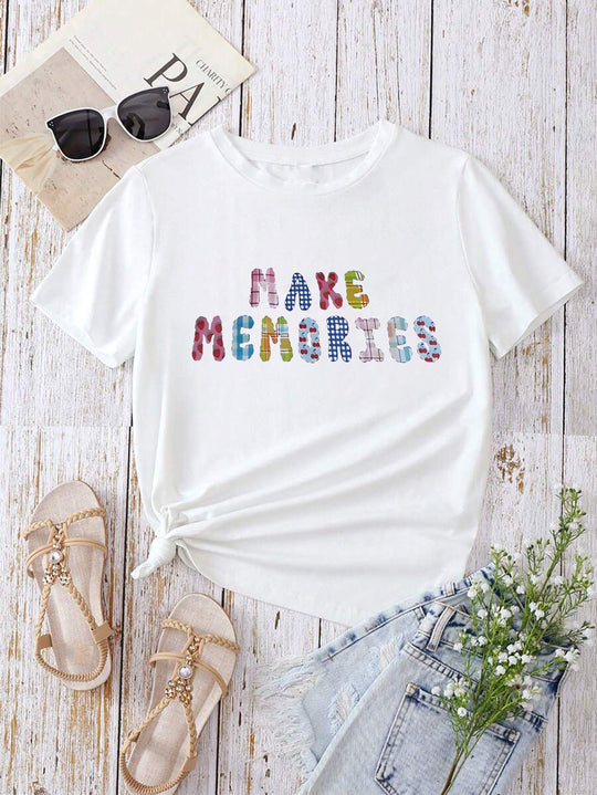 Damen T-Shirt mit kreativem Grafikdruck und luxuriösen Paillettenakzenten EB