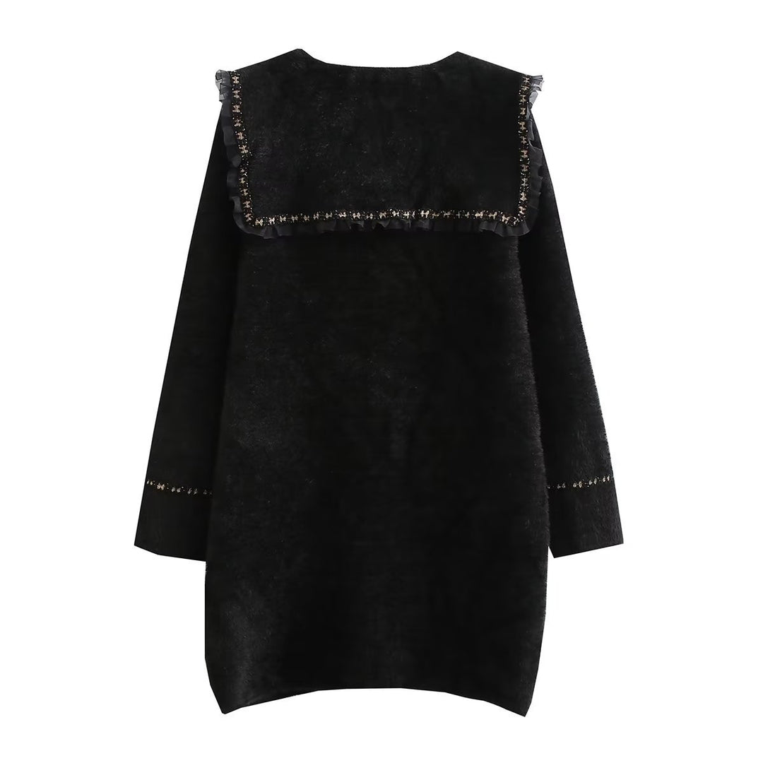 Damen Langarmjacke mit dekorativem Kragen und funktionalen Taschen EB