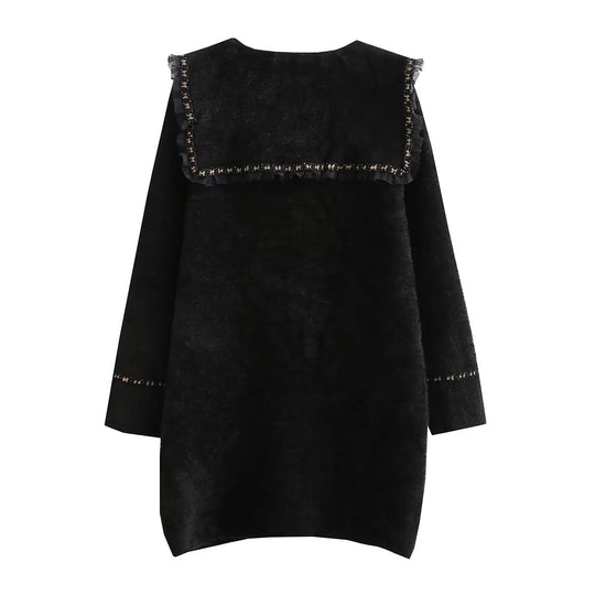 Damen Langarmjacke mit dekorativem Kragen und funktionalen Taschen EB