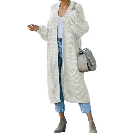 Damen Langer Strickmantel mit grob strukturierter Maschenoptik und weitem Schnitt EB