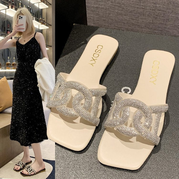 Damen glamouröse Mules mit funkelnder Schmuckverzierung EB