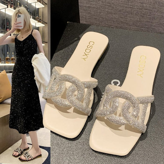 Damen glamouröse Mules mit funkelnder Schmuckverzierung EB