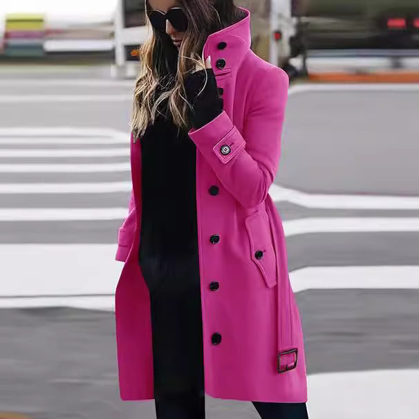 Damen eleganter Trenchcoat mit hohem Kragen und praktischen Taschen EB