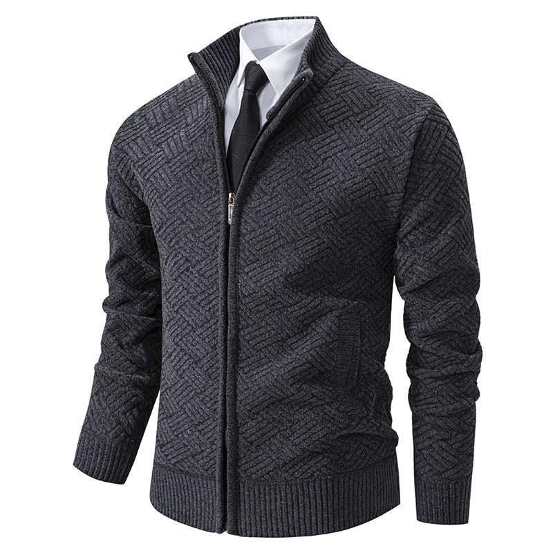 Herren Strickjacke mit modernem Zipper und kreativem Muster EB