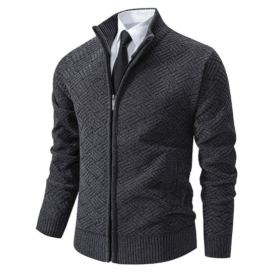 Herren Strickjacke mit modernem Zipper und kreativem Muster EB