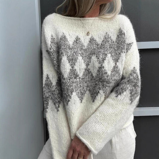 Damen Strickpullover mit modernem Wellenmuster und angenehmer Passform EB