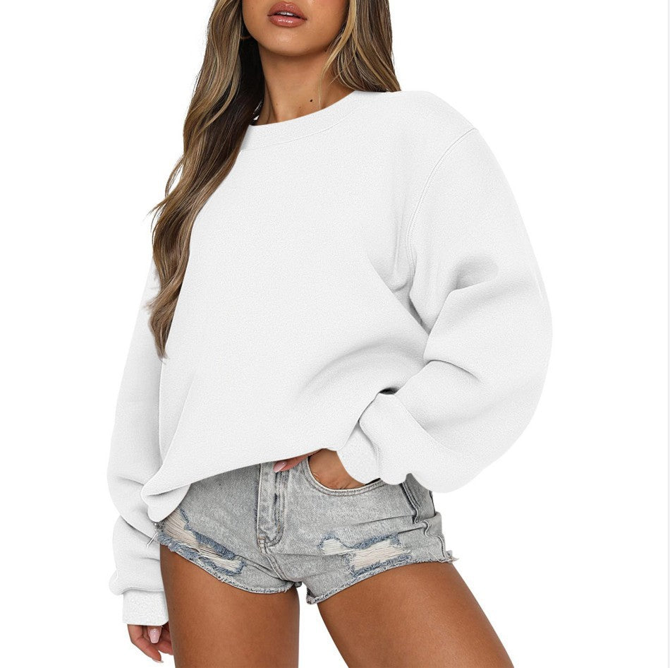 Damen nan oversized Rundhals-Sweatshirt aus Baumwollmix mit überschnittener Schulter, angerauter Innenseite und elastischen Bündchen EB