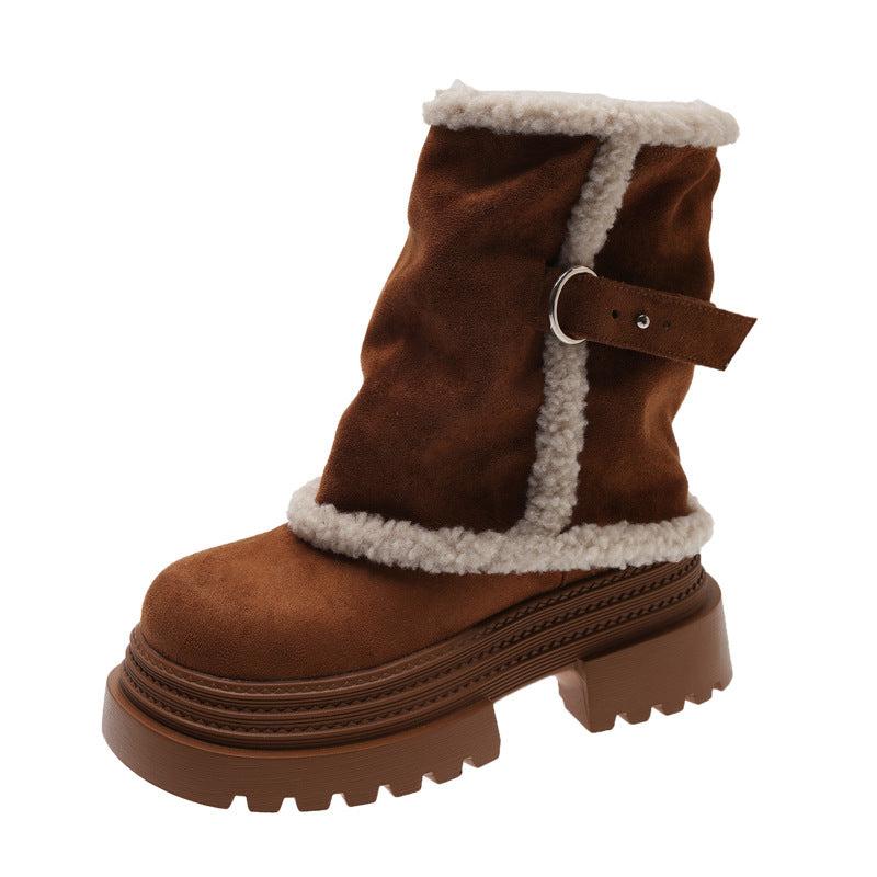 Damen kuschelige Winterstiefel mit modischer Schnallenverzierung EB