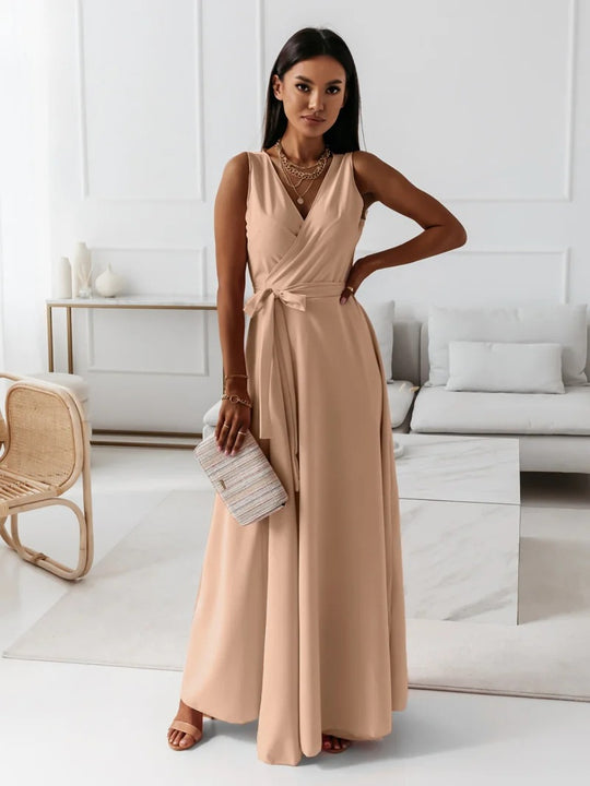 Damen Maxikleid mit elegantem Wickel-Design und schwingendem Rock EB