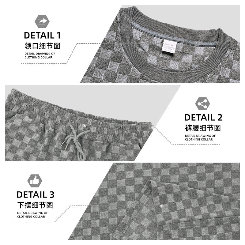 Unisex nan strukturiertes Relief-Set aus wabenartigem Jersey mit übergroßem Shirt und knielangen Shorts EB