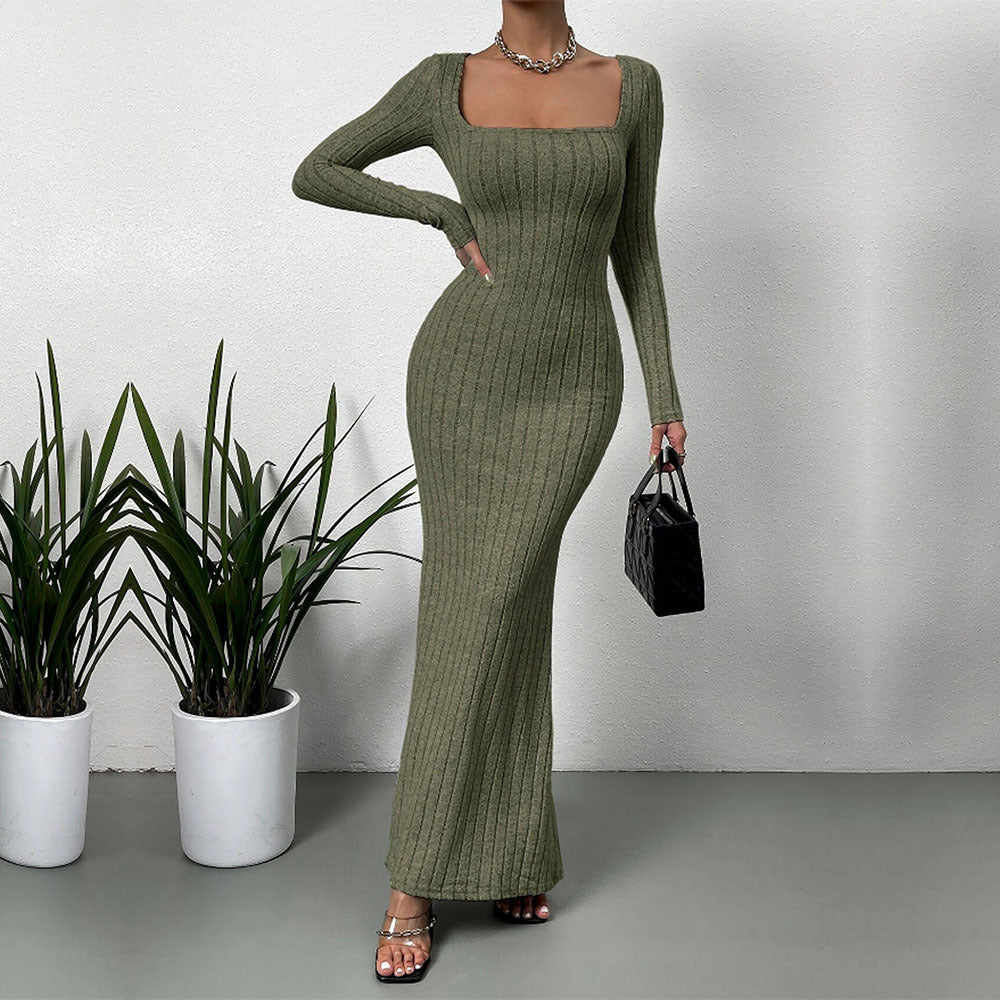 Damen geripptes Sculpting-Maxikleid mit Quadratausschnitt und taillierter Meerjungfrauen‑Silhouette Eichborn Berlin