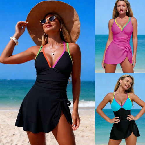 Damen Tankini mit modischem Wickelrock und bunten Akzenten EB