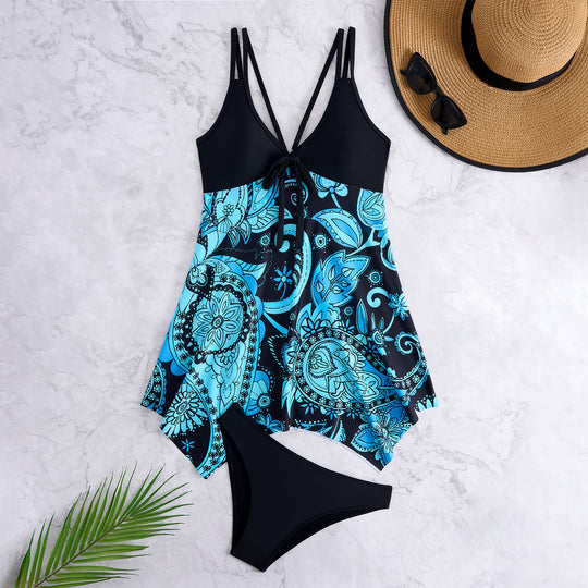 Damen Tankini-Set mit modischem floralem Oberteil und hoher Taille EB