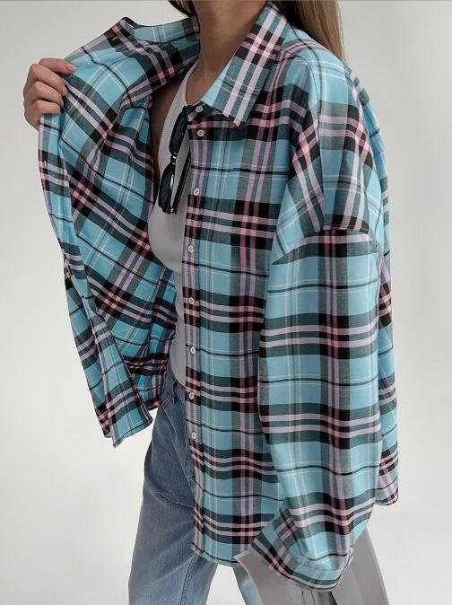 Damen lässige Karierte Hemdbluse EB