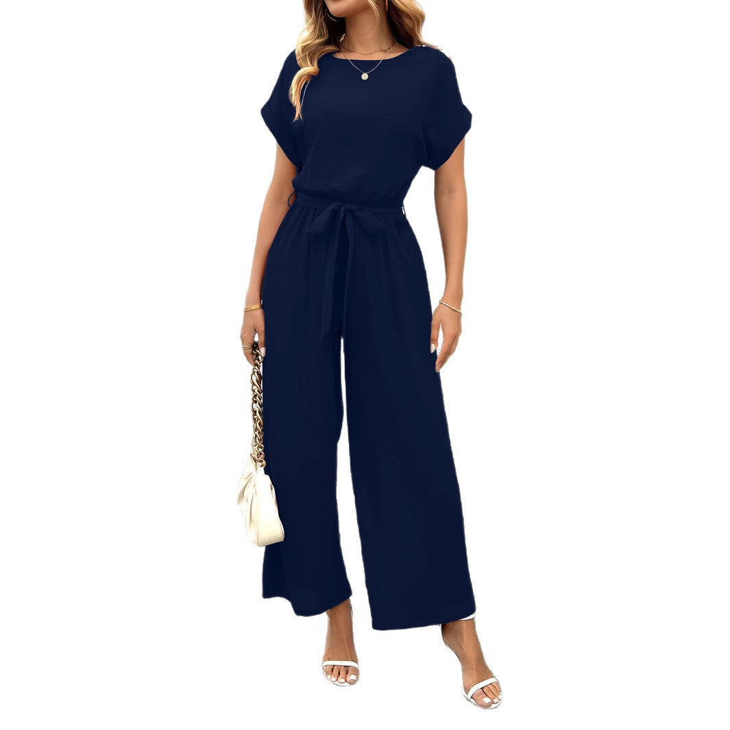 Damen Eleganter Jumpsuit mit Taillengürtel EB