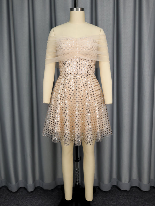 Damen glamouröses Tüllkleid mit funkelnden Pailletten EB