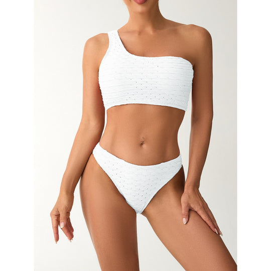 Damen Einseitiger Bikini mit elegantem Rippendesign und verstellbaren Trägern EB