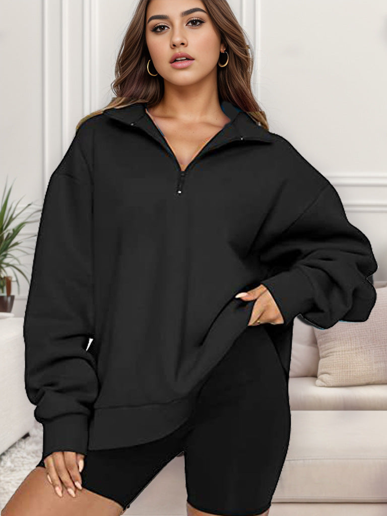 Damen nan übergroßes Sweatshirt mit Halbreißverschluss und Stehkragen EB
