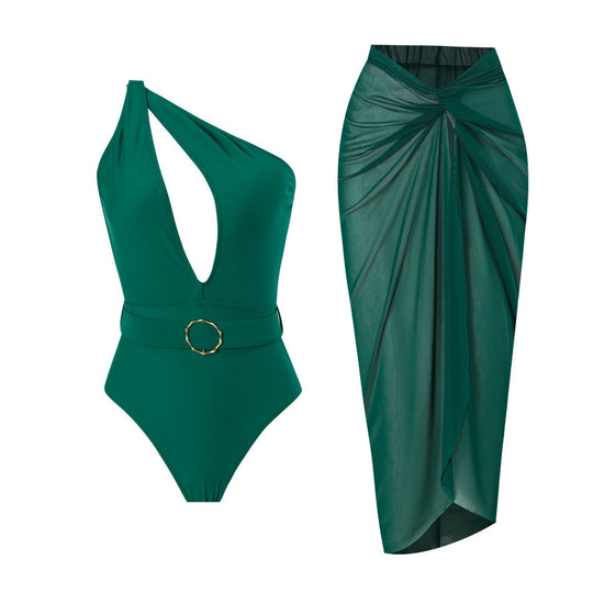 Damen Einteiliger Badeanzug mit asymmetrischem Schnitt und Wickelrock EB