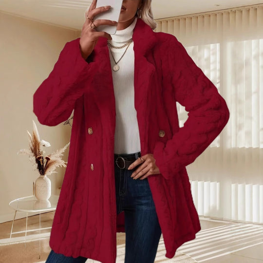 Damen Modischer Grober Strickmantel mit doppelt geknöpften Details EB