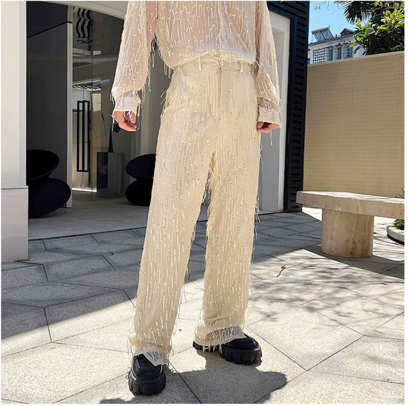 Damen modische Statement-Hosen mit Fransen EB