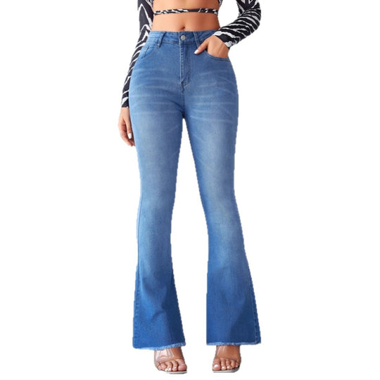 Damen Schlagjeans mit hohem Bund und modischen Fransen EB