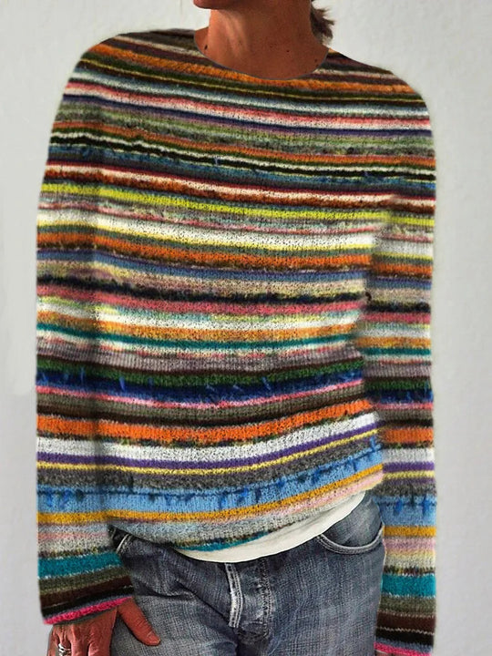 Damen nan bestickter Strickpullover mit reliefartiger Blumenstickerei und Rundhalsausschnitt EB