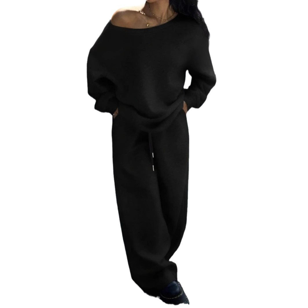 Damen nan lässiges Lounge-Set aus Baumwollmix mit weitem Bein EB