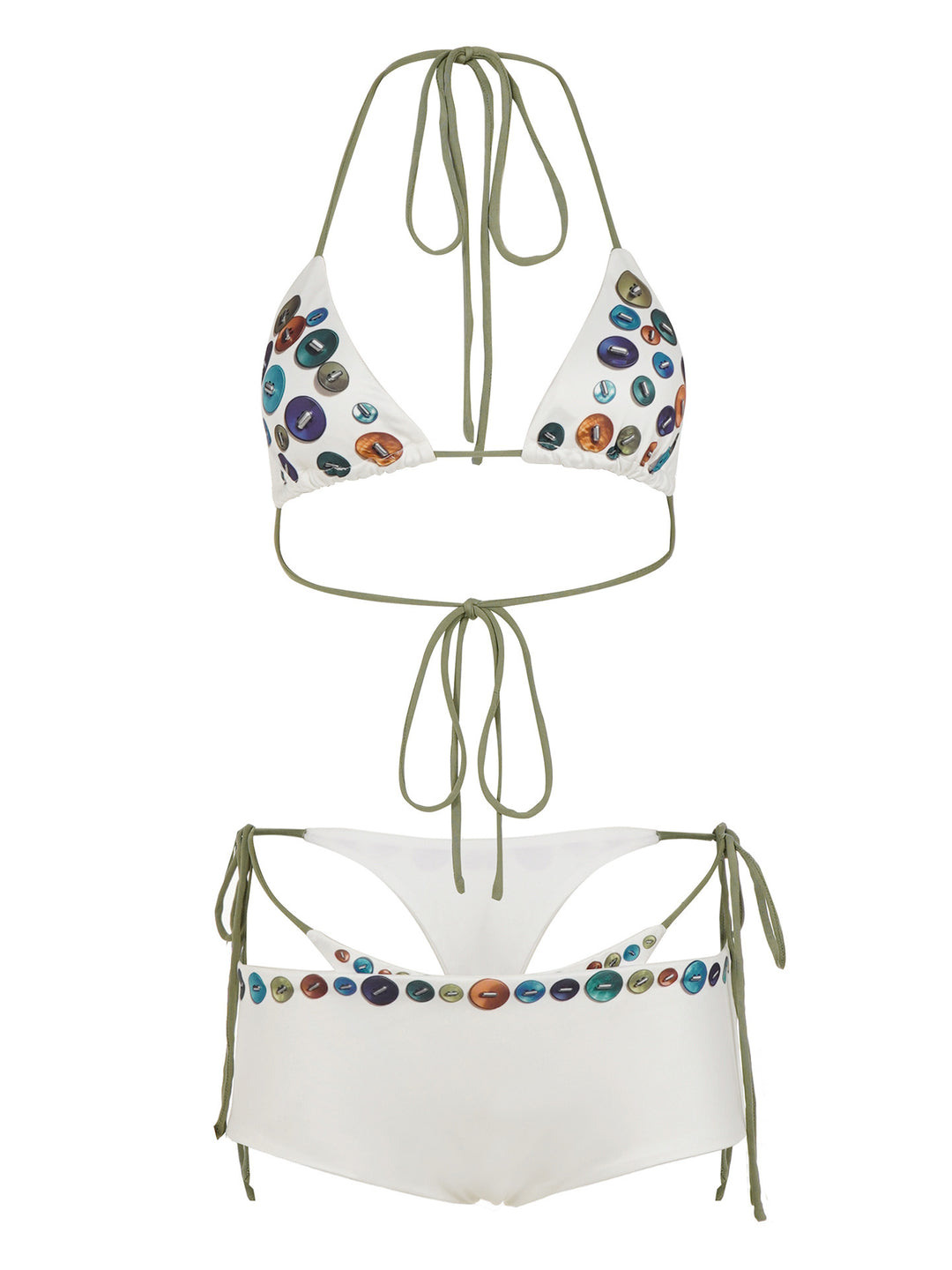 Damen Buntes Triangel-Bikini-Set mit verstellbaren Bändern und einzigartigem Motiv EB