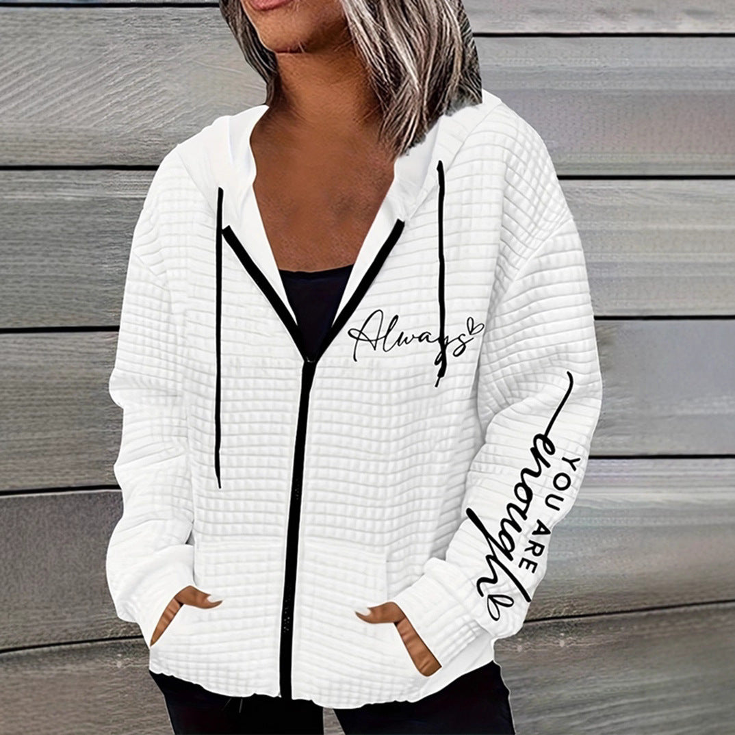 Damen nan oversized Kapuzenjacke mit Reißverschluss, handgeschriebener Typo-Applikation und Kontrast-Eingrifftaschen EB