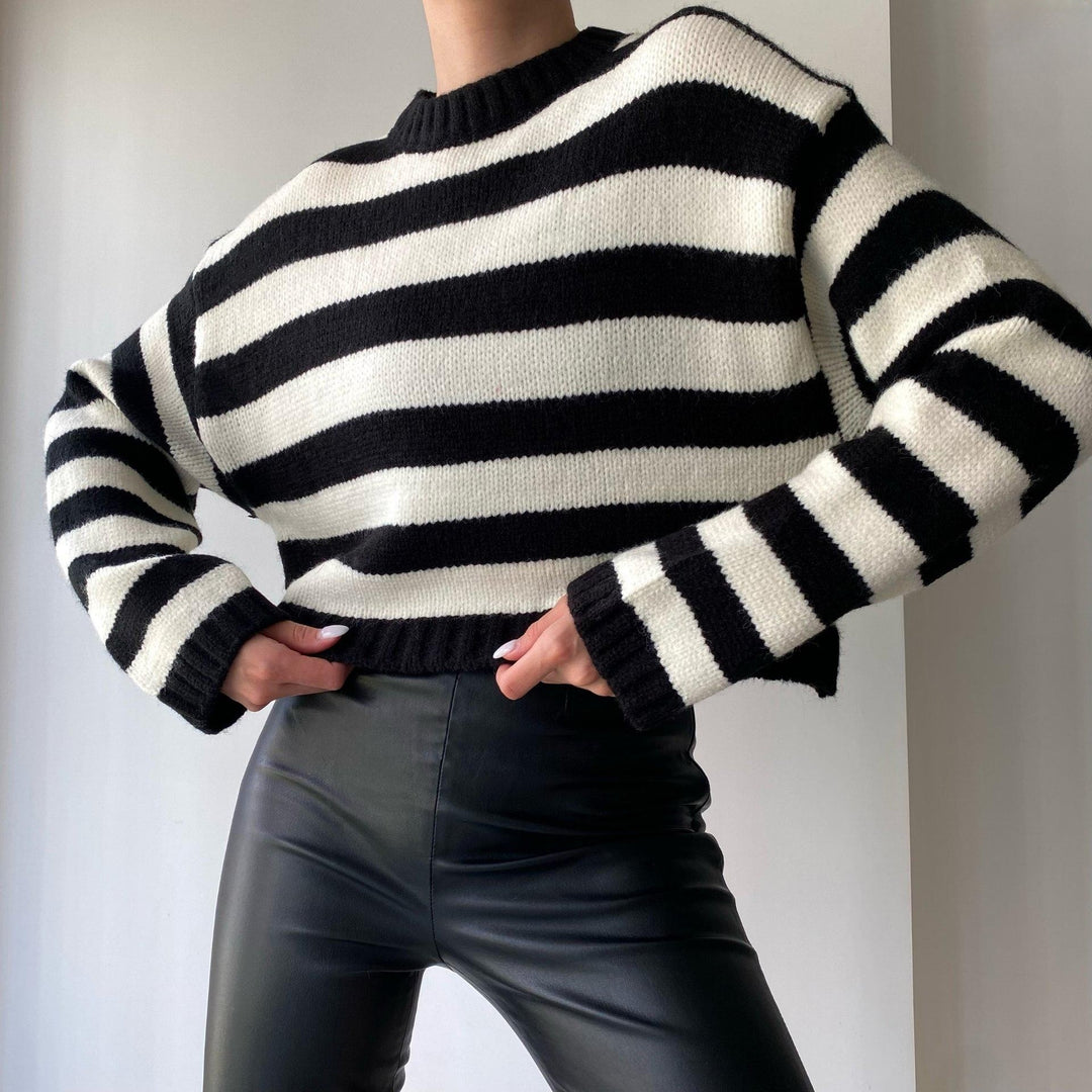 Damen lässiger Pullover mit modernem Streifenmuster und bequemen Schnitt EB