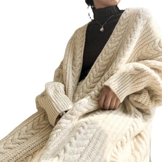 Damen Strickponcho mit tiefem V-Ausschnitt und trendigem Zopfmuster EB