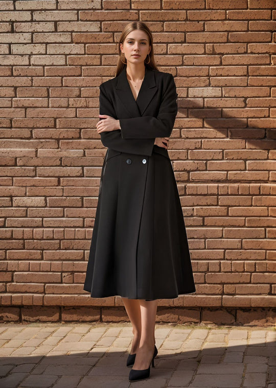 Damen eleganter Maximantel mit doppelter Knopfreihe und weit schwingendem Rock EB